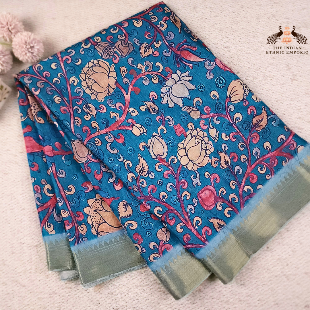 Blue colour tussalk saree